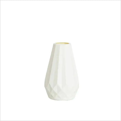 White ceramic DecorBites™ modern nordic diamond shaped flower vase with faceted geometric design and gold rim