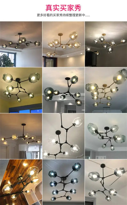 Decorbites modern nordic glass chandeliers ceiling lamp with clear and frosted glass globes on dark metal frame