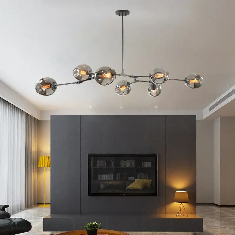 Decorbites modern nordic glass chandeliers with chrome finish and seven spherical glass globes pendant lamps