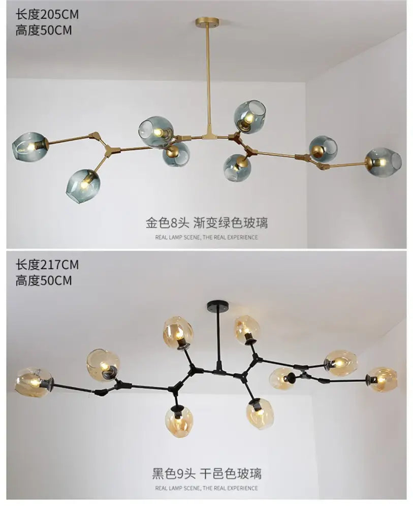 Decorbites modern nordic lustre glass chandelier with eight gradient green globes and brass finish frame