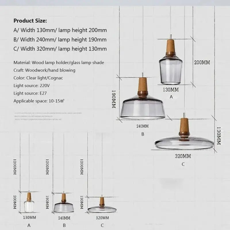 DecorBites™ modern nordic glass light fixtures with clear cognac glass and wooden holders for stylish lighting