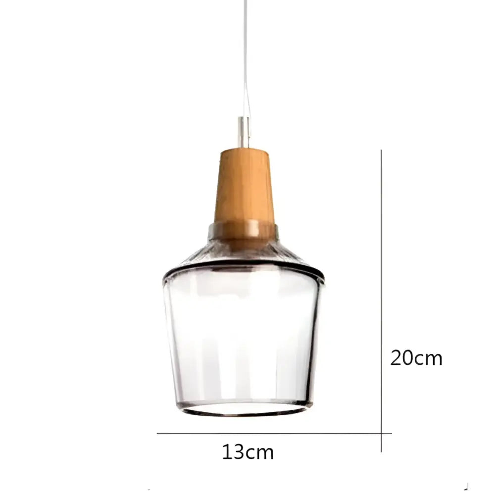 Decorbites™ modern nordic clear glass light fixture with natural wood top and metal hardware pendant light