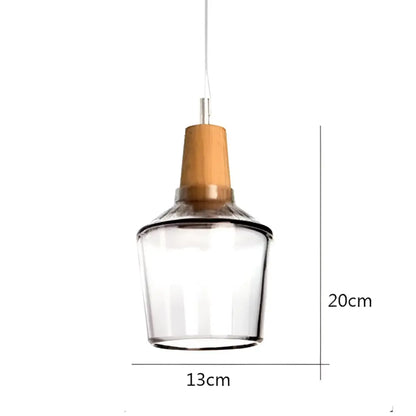 Decorbites™ modern nordic clear glass light fixture with natural wood top and metal hardware pendant light