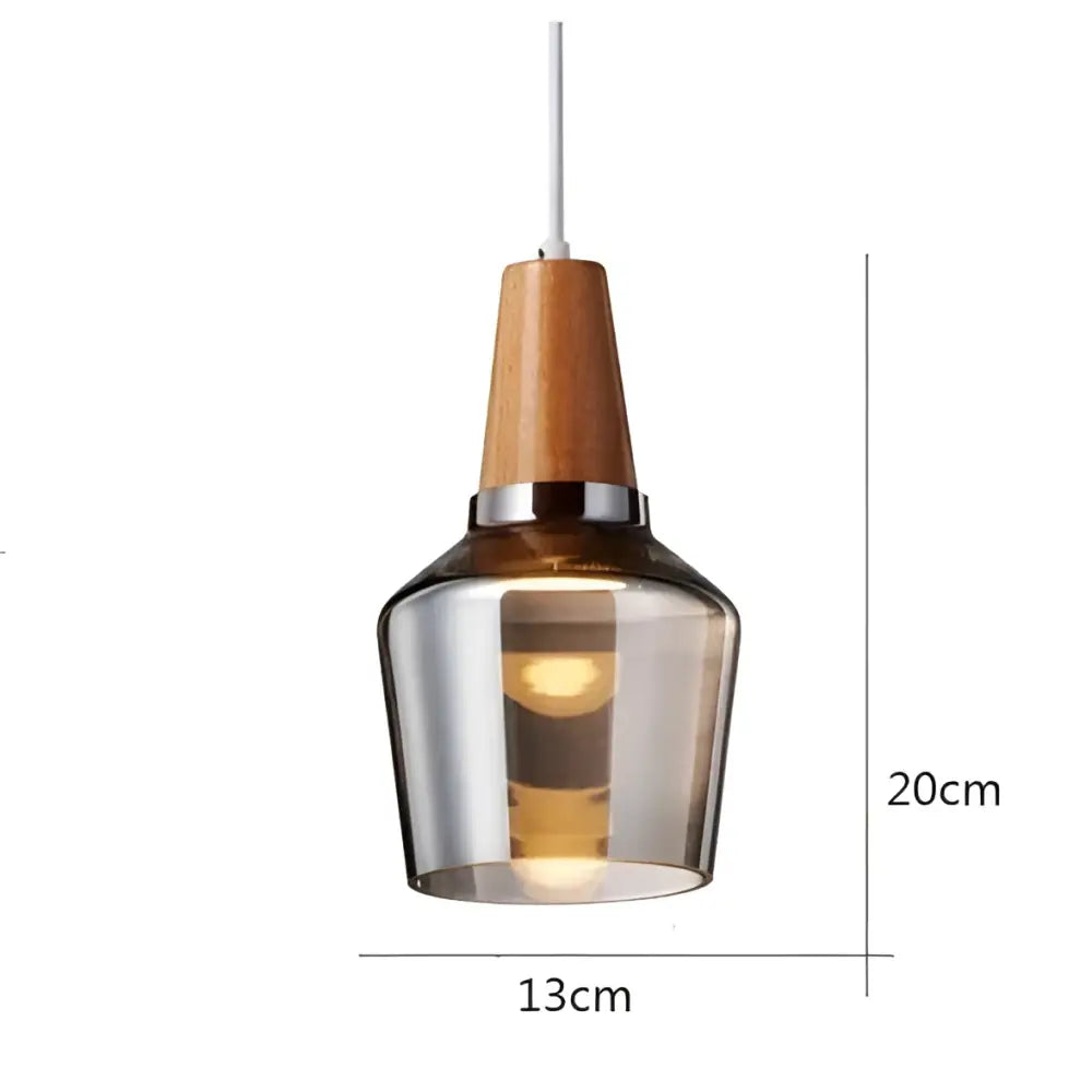 DecorBites™ modern nordic glass light fixtures pendant light with warm amber glass shade wooden top and chrome band
