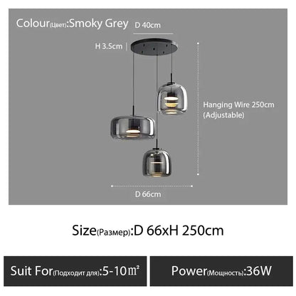 DecorBites modern nordic glass pendant lamp with smoky grey glass shades and black ceiling mount for stylish lighting