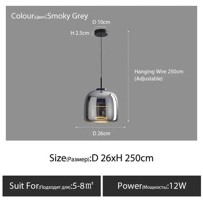 Decorbites modern nordic glass pendant lamp with smoky grey glass and adjustable hanging wire for stylish lighting