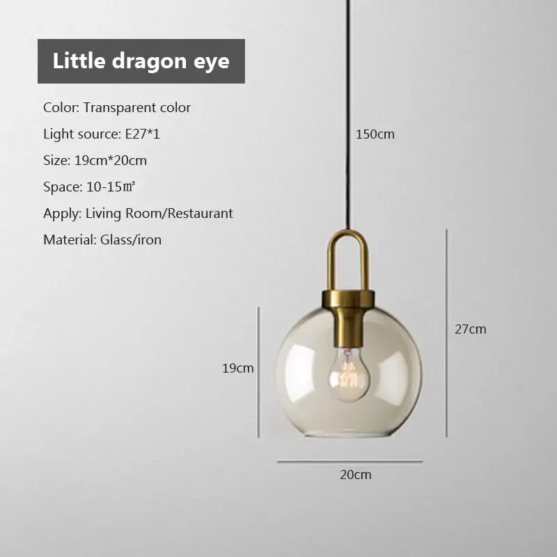 DecorBites modern Nordic glass pendant light with brass iron fixture and exposed bulb for kitchen and restaurant use