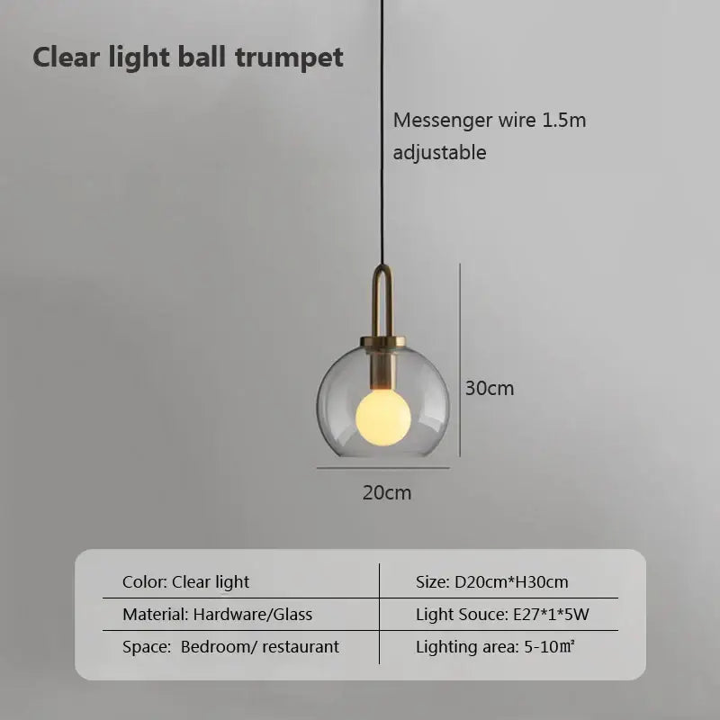 DecorBites™ modern nordic glass pendant light with clear glass ball and brass-finished metal fixture for kitchen use