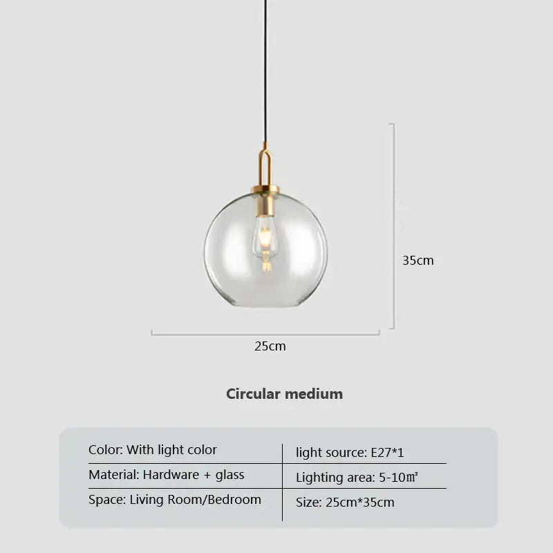 DecorBites™ modern nordic glass pendant light with clear globe and brass hardware for kitchen and restaurant use
