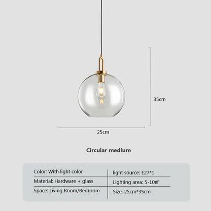 DecorBites™ modern nordic glass pendant light with clear globe and brass hardware for kitchen and restaurant use