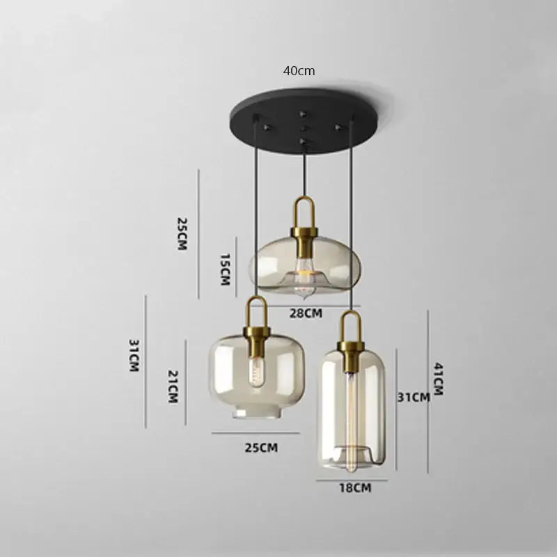 DecorBites modern nordic glass pendant light with smoked glass shades and brass accents for kitchen and restaurant