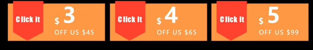 Orange rectangular discount banners with red flags highlighting DecorBites modern nordic glass pendant light for kitchen use