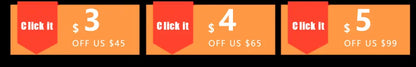 Orange rectangular discount banners with red flags highlighting DecorBites modern nordic glass pendant light for kitchen use