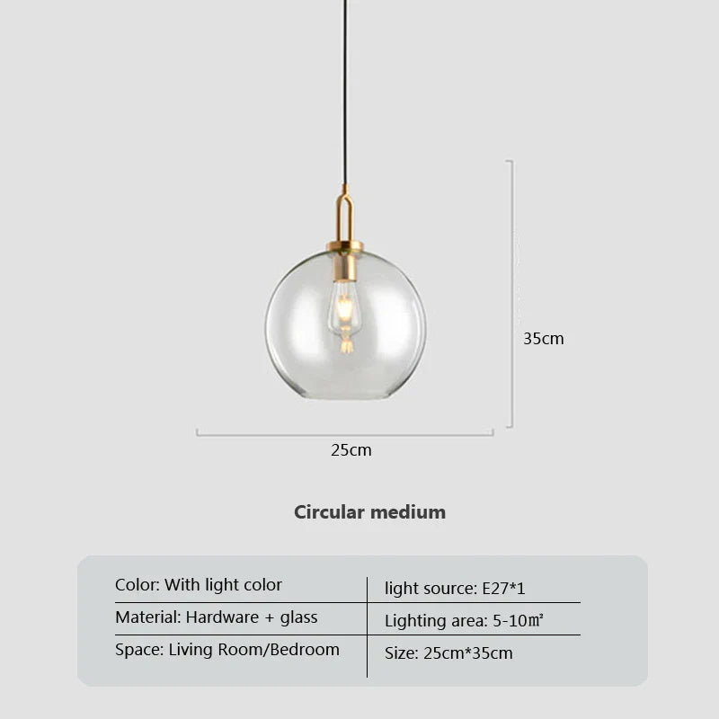 DecorBites™ modern nordic glass pendant light with clear globe and brass hardware for kitchen and restaurant use