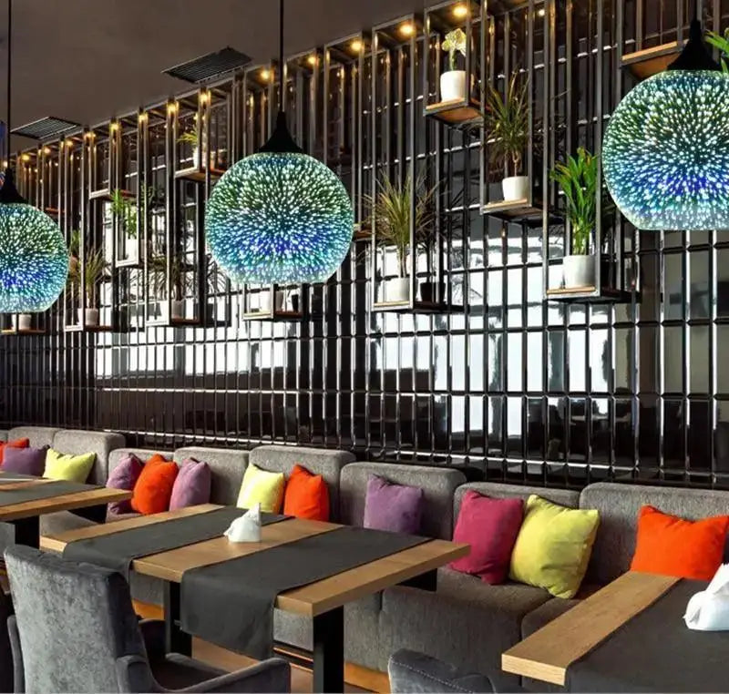 DecorBites™ modern nordic glass pendant lighting with spherical blue and green starburst pattern pendant light