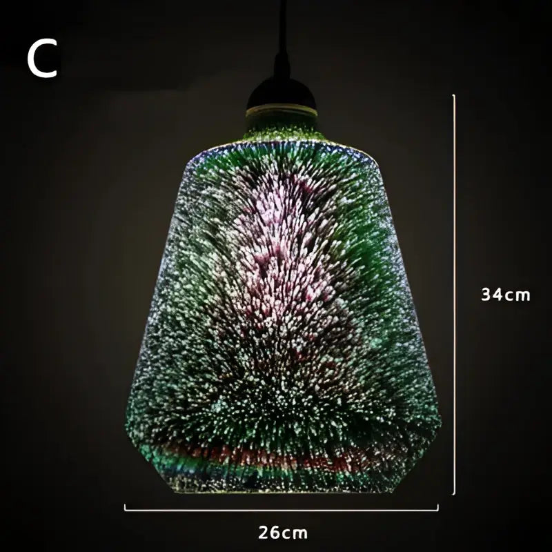 A 34cm tall DecorBites™ modern nordic glass pendant light with iridescent green and pink spiky design