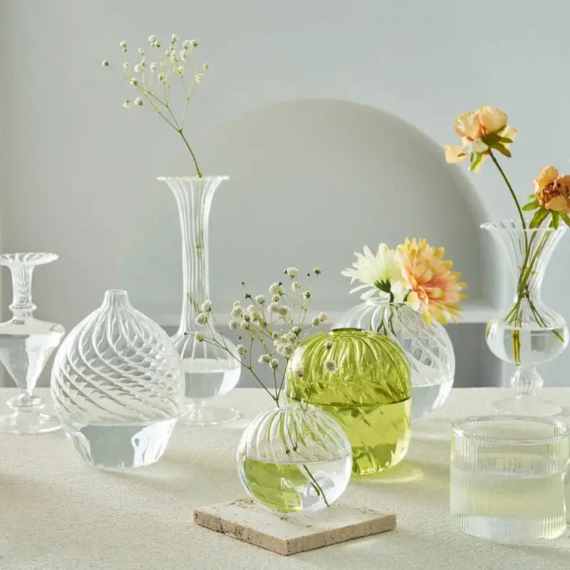 DecorBites™ modern nordic glass vase translucent lime green textured surface wide opening perfect to decorate root