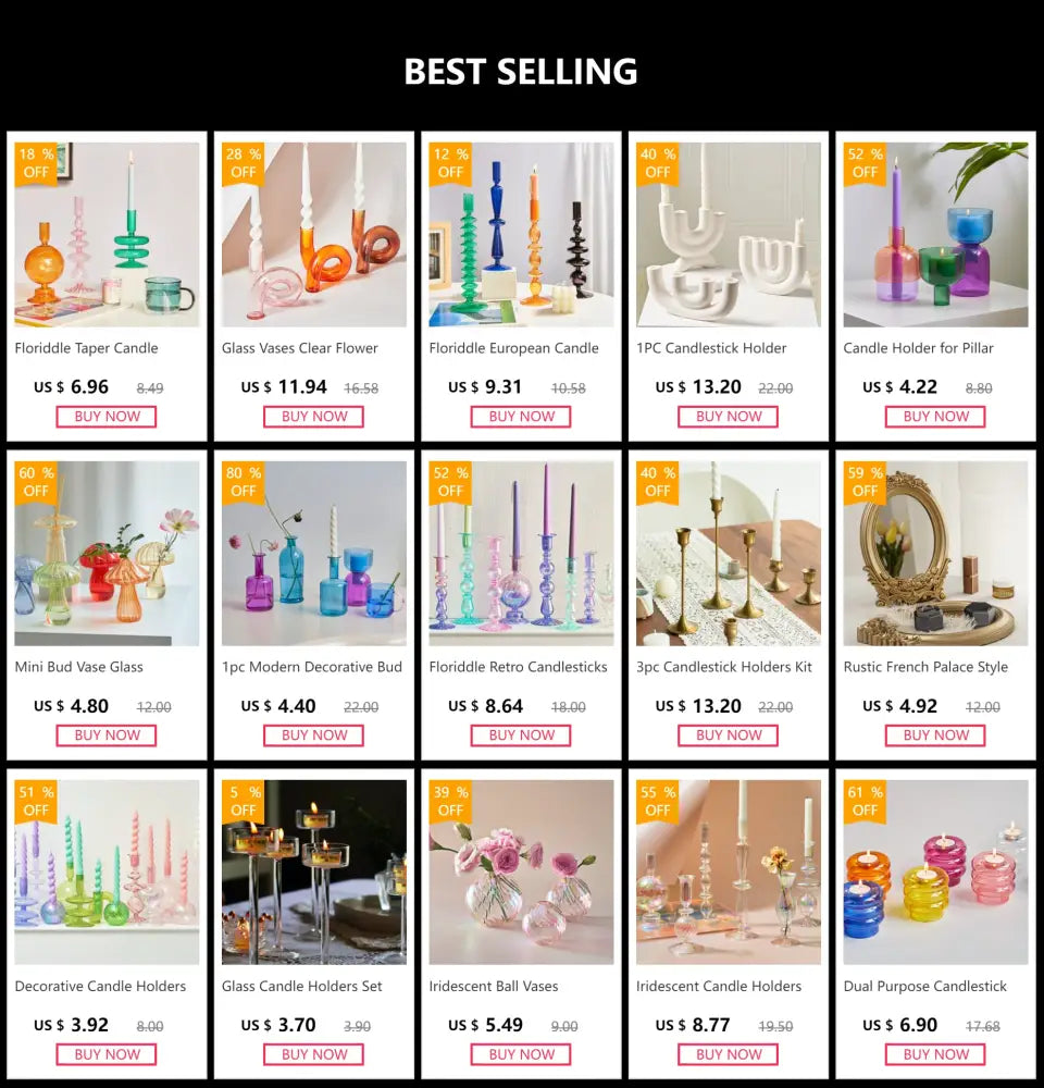 Decorbites™ modern nordic glass vases set with clear frosted and colored translucent candle holders for home decor
