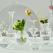 Decorbites™ modern nordic clear glass vases set with ribbed textures holding delicate flowers to decorate root spaces