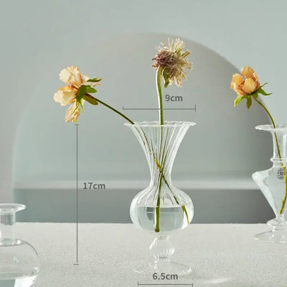DecorBites modern Nordic clear glass vase with fluted ribbed sides and slender neck to decorate root spaces