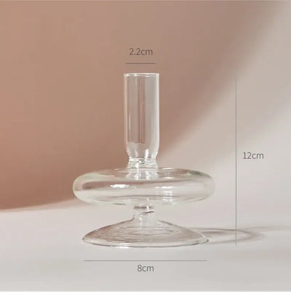 Clear glass candle holder with slender stem and wide flat base from decorbites modern nordic glass vases set for home decor