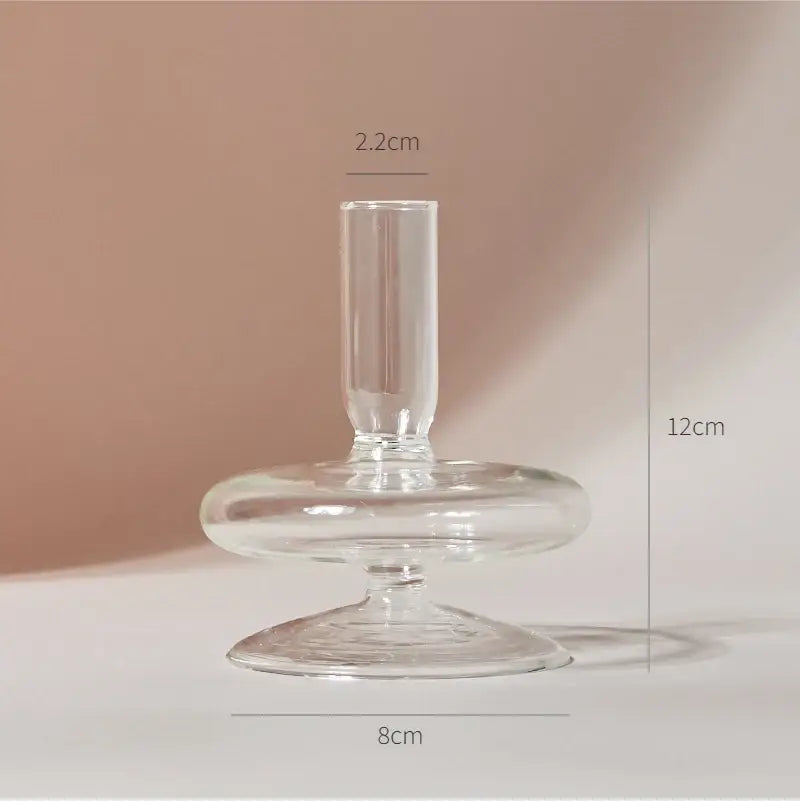 Clear glass candle holder with slender stem and wide flat base from decorbites modern nordic glass vases set for home decor