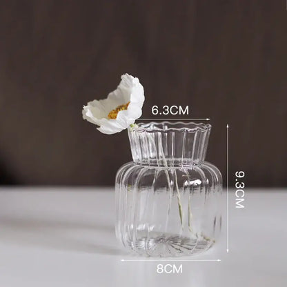 Clear glass DecorBites modern Nordic glass vase with fluted ribbed texture and scalloped rim for home and wedding decor