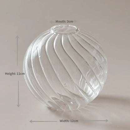 Clear glass spherical vase with vertical ribbed texture and 3cm mouth from decorbites modern nordic glass vases set