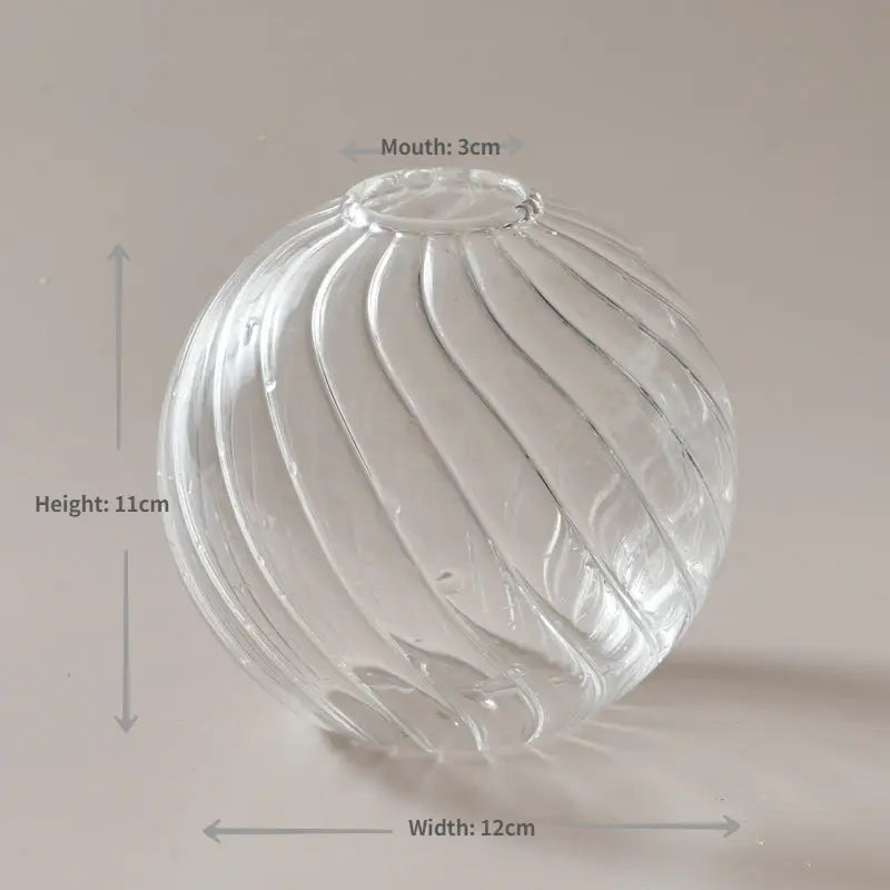 Clear glass spherical vase with vertical ribbed texture and 3cm mouth from decorbites modern nordic glass vases set