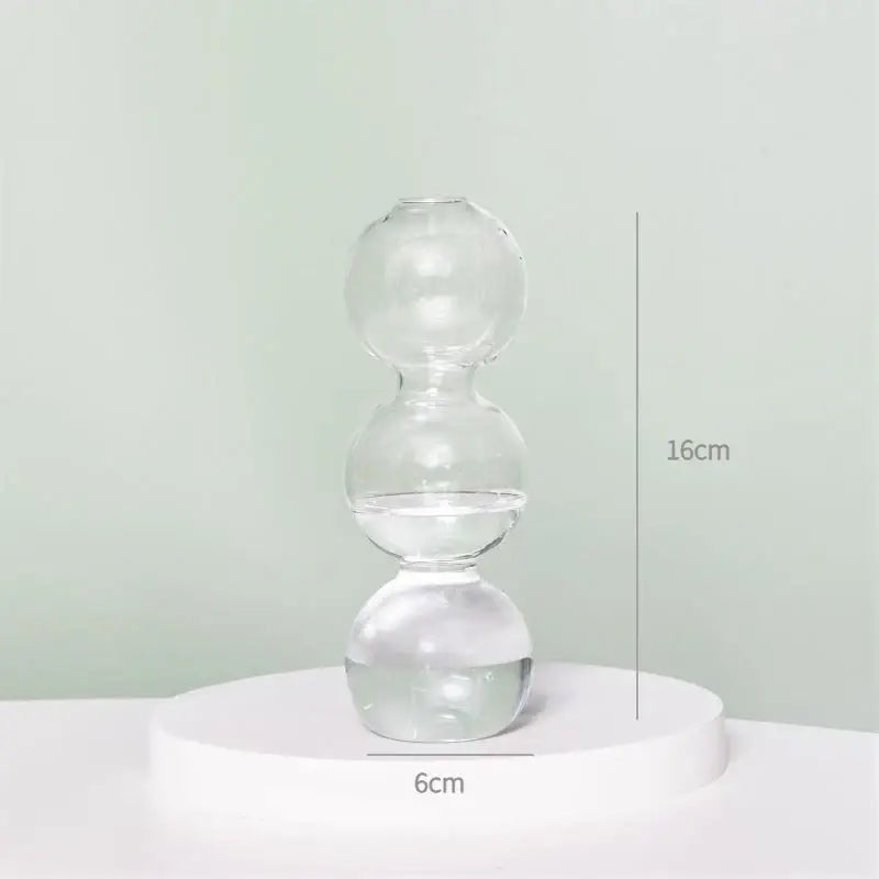 Decorbites modern nordic clear glass vase with three stacked spherical water sections for home and wedding decor