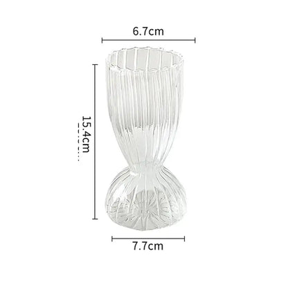 Clear glass decorbites™ modern nordic vase with vertical ribbed texture and ornate floral base pattern for home decor