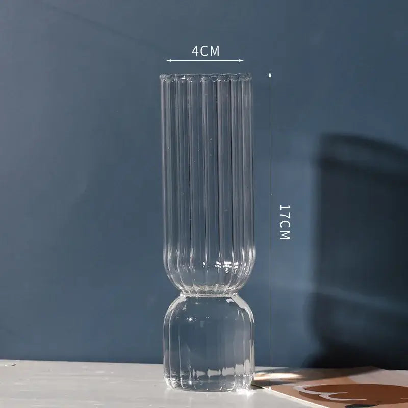 Clear glass vase with vertical ridges and rounded base, 17cm tall from decorbites™ modern nordic glass vases set