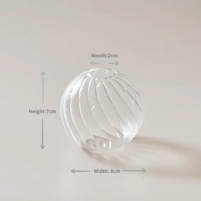 Clear glass spherical vase with vertical ribbed texture and 2cm mouth from DecorBites modern Nordic glass vases set