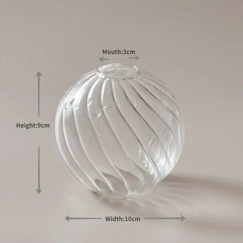 DecorBites™ modern nordic clear glass vase with vertical ribbed texture and 3cm mouth diameter for home decor