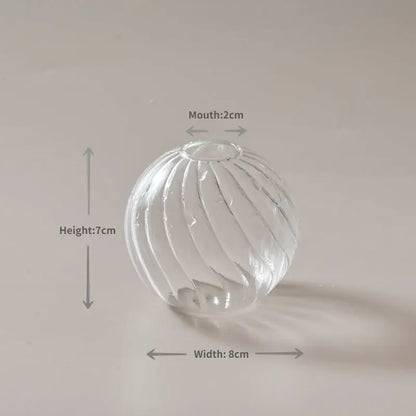 Clear glass spherical vase with vertical ribbed texture decorate root modern nordic glass vases set for home and wedding