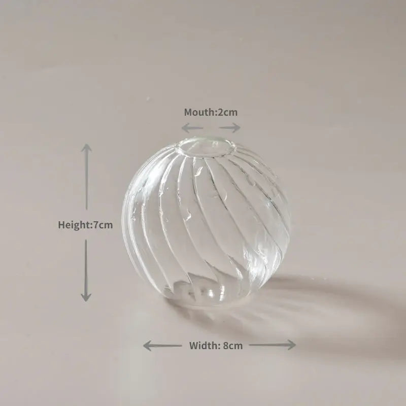 Clear glass spherical vase with vertical ribbed texture decorate root modern nordic glass vases set for home and wedding