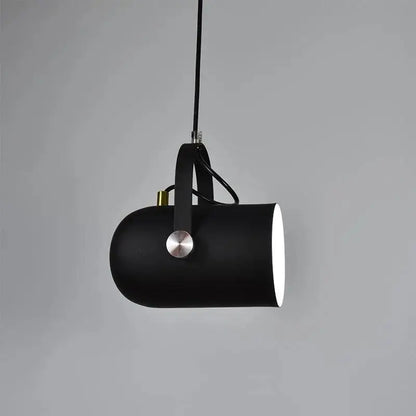 Decorbites™ modern nordic hanging lights black cylindrical pendant with matte finish metal accent and leather strap hanging lights