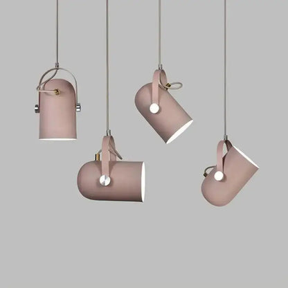 Pink cylindrical decorbites™ modern nordic hanging lights with leather straps and metallic accents energy-efficient hanging lights