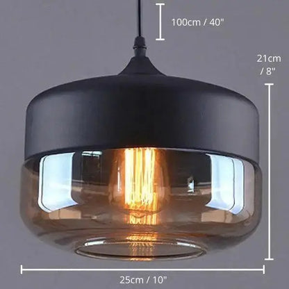 DecorBites™ modern nordic pendant lighting with black and amber glass and vintage filament bulb for kitchen use