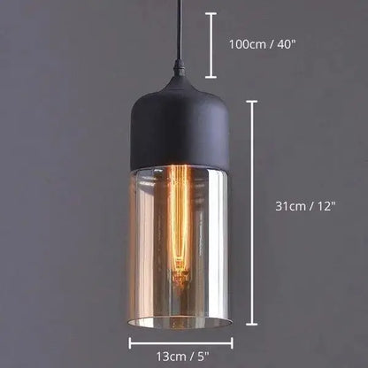 Decorbites™ modern nordic pendant lighting with black matte finish and clear glass cylinder housing an exposed bulb