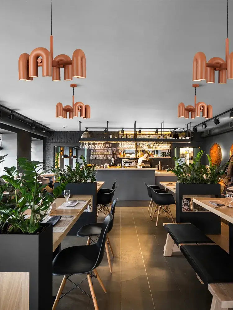 DecorBites modern nordic copper led ceiling chandelier with geometric design for stylish home lighting