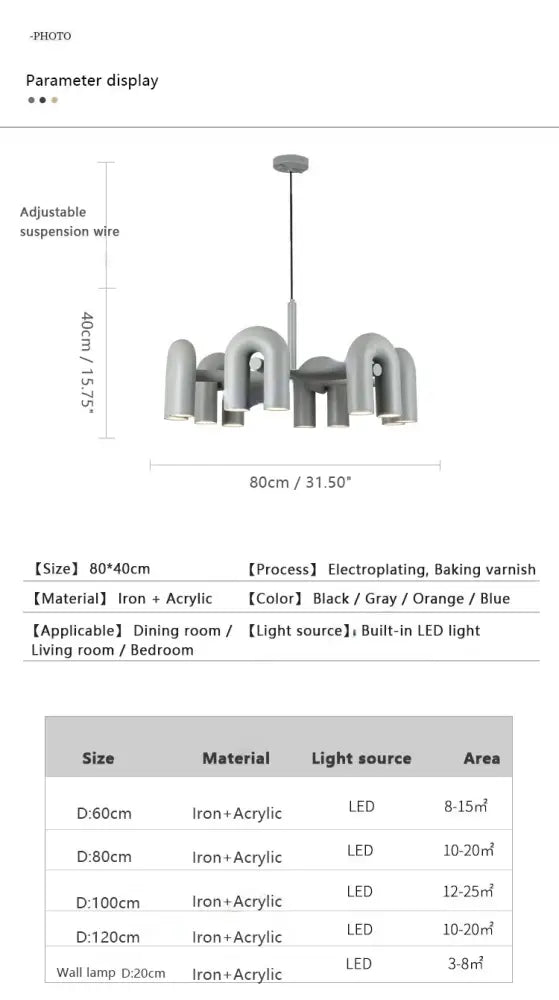 DecorBites modern nordic led ceiling chandelier in gray with sleek geometric curved arms and integrated led lighting