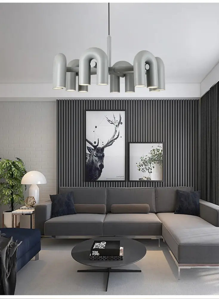 DecorBites™ modern gray pipe-style led ceiling chandelier with nordic design for home lighting