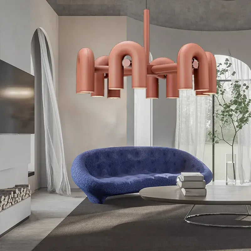 DecorBites™ modern nordic led ceiling chandelier with matte rose gold finish and curved tubular arms for home use