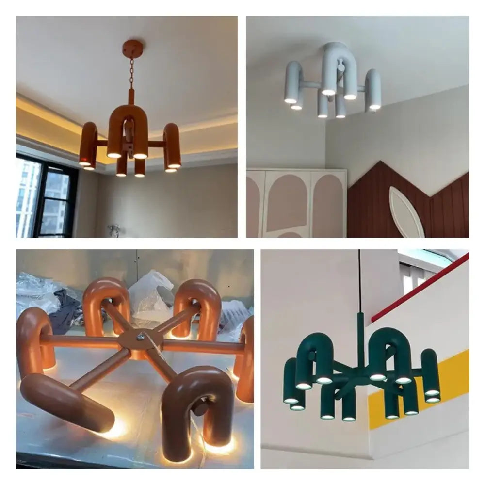 DecorBites™ modern nordic led ceiling chandelier in warm brown matte finish with multiple arms and integrated led lights