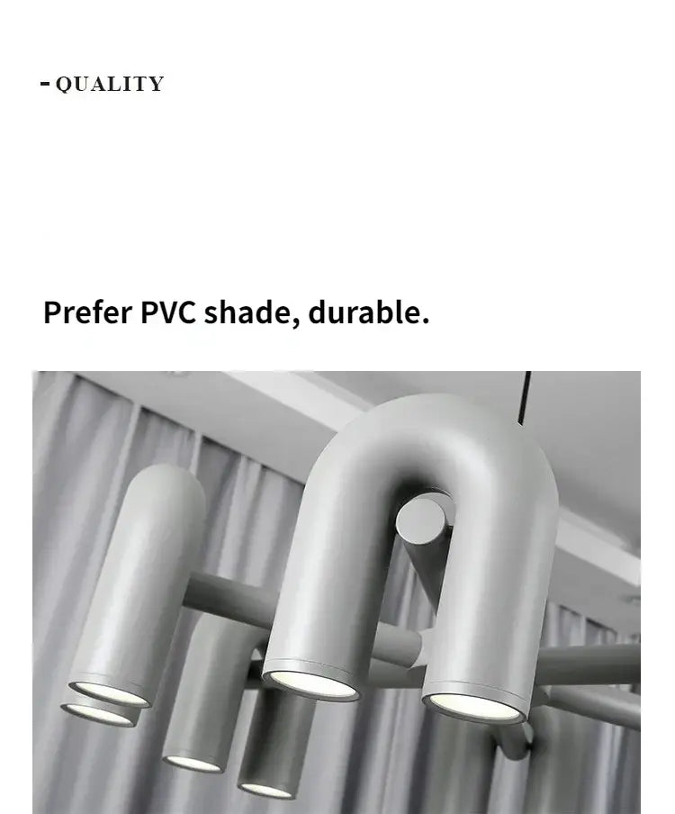 DecorBites Modern Nordic led ceiling chandelier with matte gray pvc u-shaped pendant light and minimalist design
