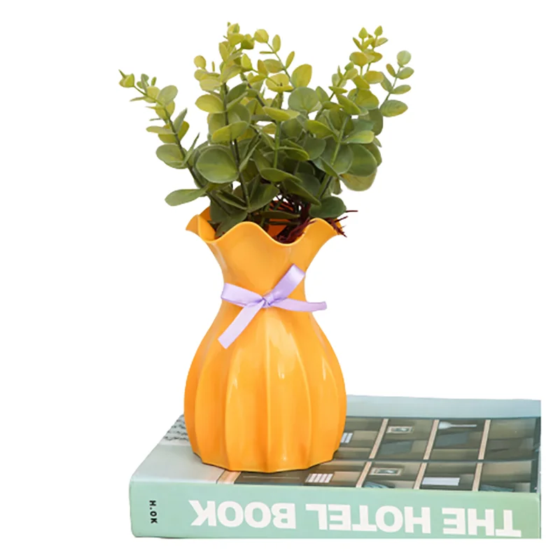 Modern Nordic Mini White Flower Vase Home Decor - Orange - Vase