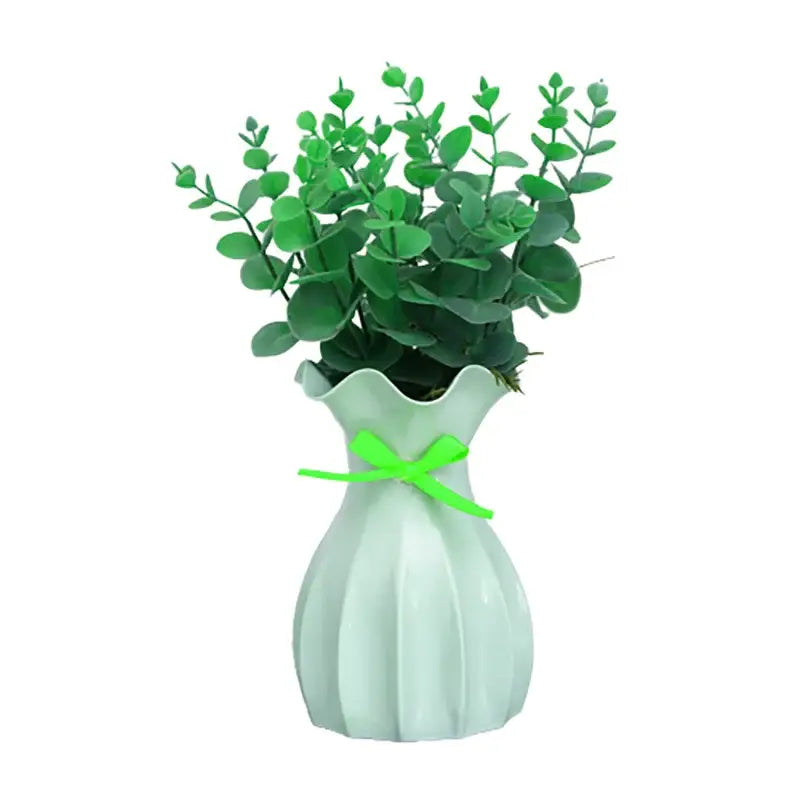 DecorBites™ modern nordic light green ceramic flower vase home with fluted rim and neon green ribbon bow