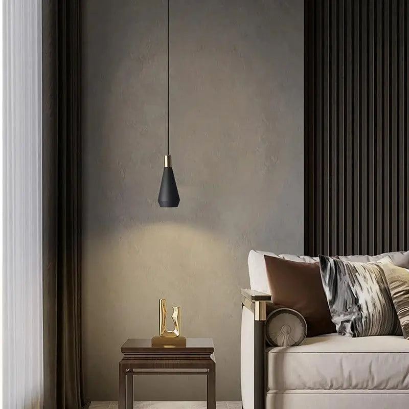 DecorBites™ modern nordic pendant light black conical hanging light with gold-toned metal accent at the top