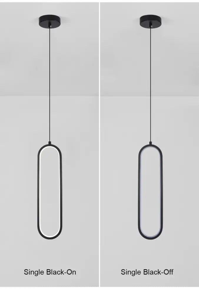 Black minimalist DecorBites™ modern nordic pendant light with sleek oval frame and LED strip illumination for home decoration